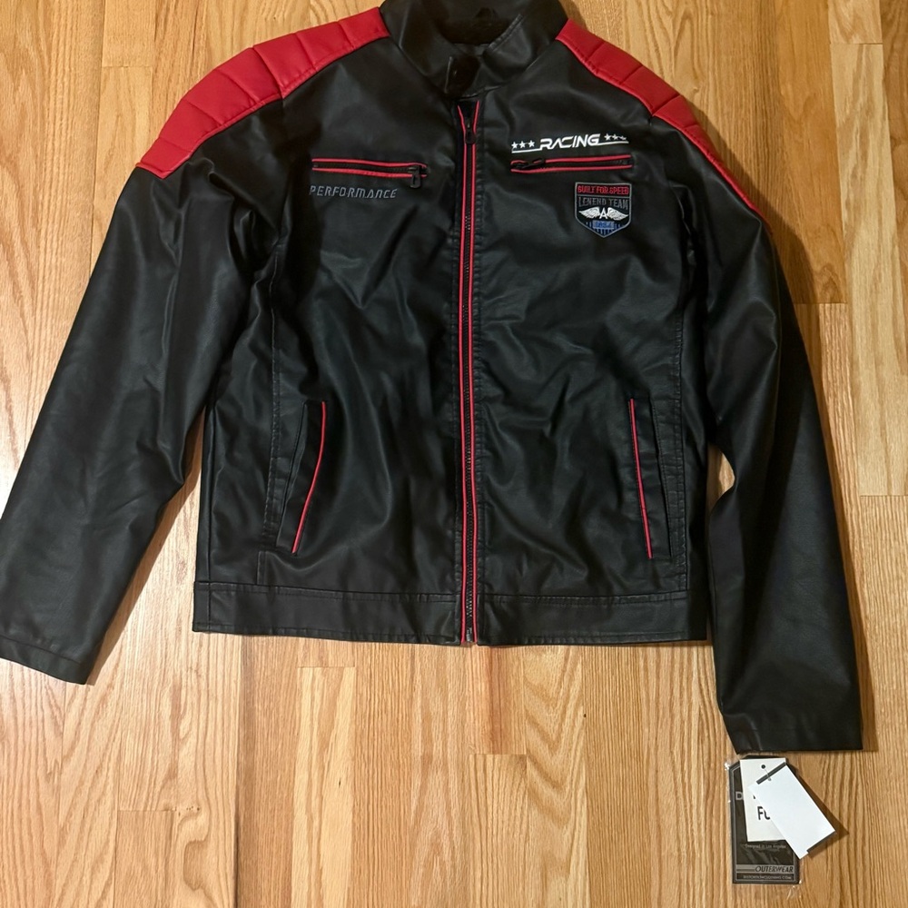 Black And Red Distortion Performance Men’s Leather Racing Jacket Size M